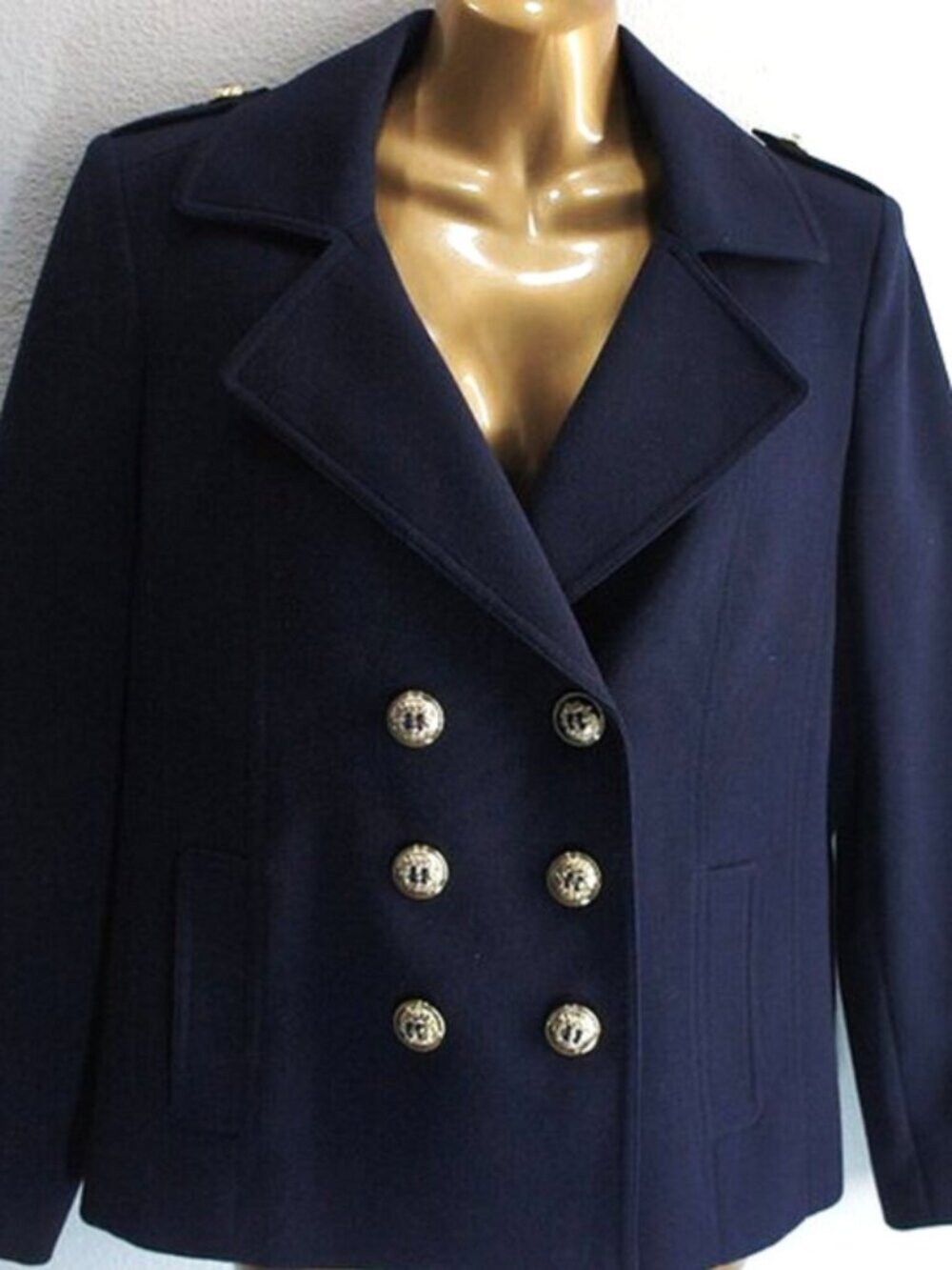 Tahari Navy Knit Double Breasted Jacket size 8